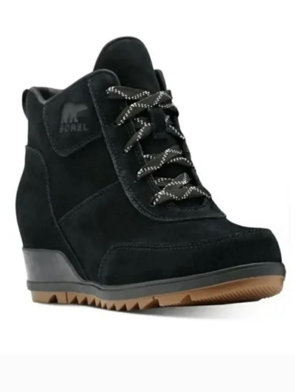 Sorel Evie Sport Lace Up Wedge Suede Ankle Boots Black Waterproof Women’s Sz 8.5